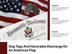 Dog tags and honorable discharge on an american flag
