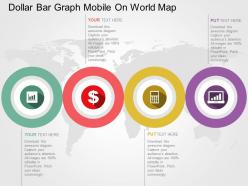 Dollar bar graph mobile on world map flat powerpoint design