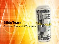Dollar bills locked with chain security powerpoint templates ppt themes and graphics 0213