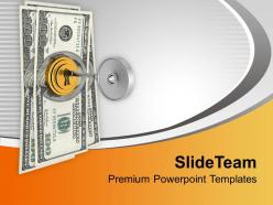 Dollar bills locked with key security powerpoint templates ppt themes and graphics 0213