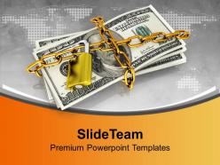 Dollar bills locked with security chain powerpoint templates ppt themes and graphics 0213