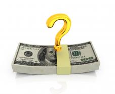 Dollar bundle with question mark stock photo