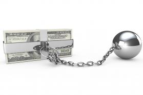 Dollar bundles protected with chain stock photo