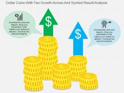 Dollar coins with two growth arrows and symbol result analysis flat powerpoint design