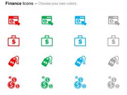Dollar floppy tag suitcase coins ppt icons graphics