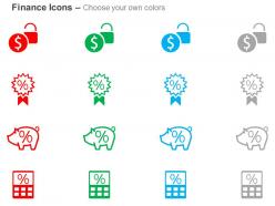 Dollar lock percentage symbol piggy financial saving ppt icons graphics