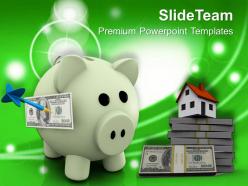 Dollar notes and piggy bank saving real estate powerpoint templates ppt themes and graphics 0213