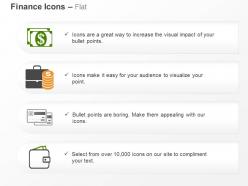 Dollar notes suitcase debit cards wallet ppt icons graphics