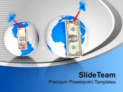 Dollars over globe with dart finance powerpoint templates ppt themes and graphics 0113