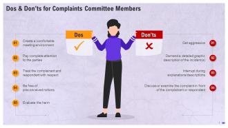 Dos And Does Not Anti Sexual Harassment Complaints Committee Members Training Ppt