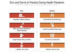 Dos And Donts To Practice During Health Pandemic