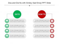 Dos and donts with smiley sad emoji ppt slide