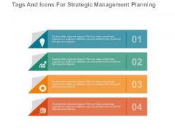 Download four tags and icons for strategic management planning flat powerpoint design