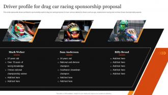 Driver Profile For Drag Car Racing Sponsorship Proposal Ppt Powerpoint Presentation Outline