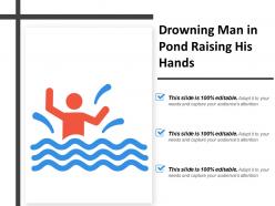 Drowning man in pond raising his hands