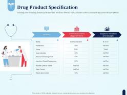 Drug product specification pharmaceutical development new medicine ppt layouts grid