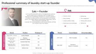 Dry Cleaning Home Delivery Professional Summary Of Laundry Start Up Founder BP SS