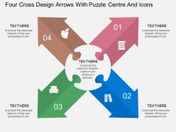 Ds four cross design arrows with puzzle centre and icons flat powerpoint design