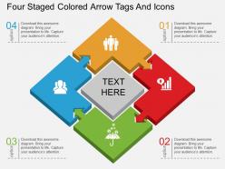 Ds four staged colored arrow tags and icons flat powerpoint design