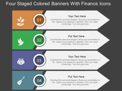 Du four staged colored banners with finance icons flat powerpoint design