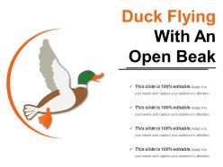 Duck flying with an open beak