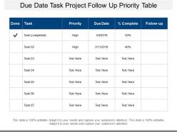 Due date task project follow up priority table