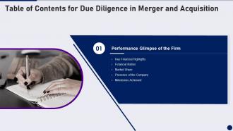Due Diligence In Merger And Acquisition Table Of Contents