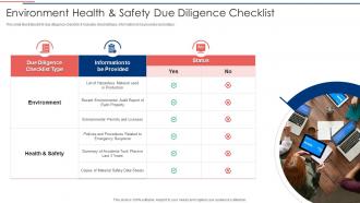 Due Diligence Process In M And A Transactions Environment Health And Safety Due Diligence