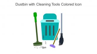 Dustbin With Cleaning Tools Colored Icon In Powerpoint Pptx Png And Editable Eps Format