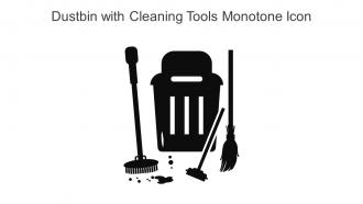 Dustbin With Cleaning Tools Monotone Icon In Powerpoint Pptx Png And Editable Eps Format