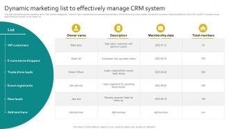 Dynamic Marketing List To Effectively Manage CRM System