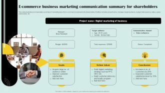 E Commerce Business Marketing Communication Summary For Shareholders