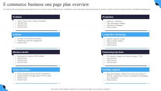 E Commerce Business One Page Plan Overview