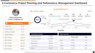 E Commerce Project Planning And Performance Management Dashboard