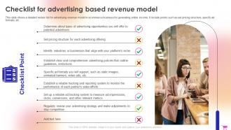 E Commerce Revenue Model Checklist For Advertising Based Revenue Model