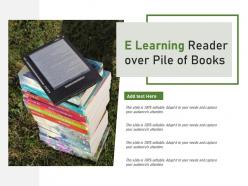E learning reader over pile of books