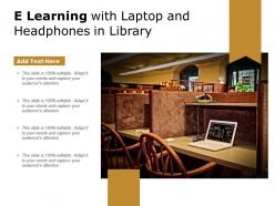 E learning with laptop and headphones in library