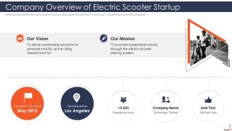 E scooter fundraising pitch deck company overview of electric scooter startup