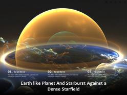 Earth like planet and starburst against a dense starfield