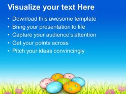 Easter bunnies colorful eggs on grass tradition powerpoint templates ppt backgrounds for slides