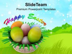 Easter bunnies painted eggs basket happy powerpoint templates ppt backgrounds for slides