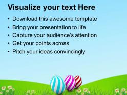 Easter bunnies three colorful eggs of day festival powerpoint templates ppt backgrounds for slides