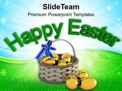 Easter bunny eggs in gift basket powerpoint templates ppt backgrounds for slides