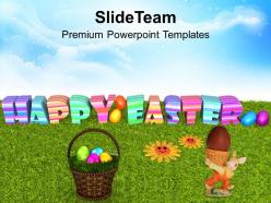 Easter bunny pics eggs with flower on grass powerpoint templates ppt backgrounds for slides