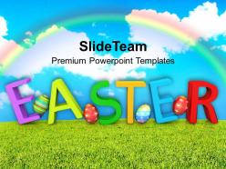 Easter eggs bunny wishes with rainbow background powerpoint templates ppt backgrounds for slides