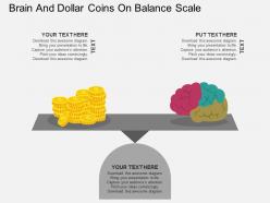 Eb brain and dollar coins on balance scale flat powerpoint design