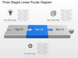 Eb three staged linear puzzle diagram powerpoint template slide