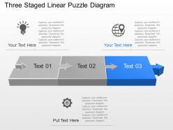Eb three staged linear puzzle diagram powerpoint template slide