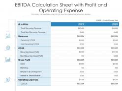 EBITDA Calculation Sheet With Profit And Operating Expense