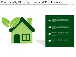 Eco friendly showing home and two leaves